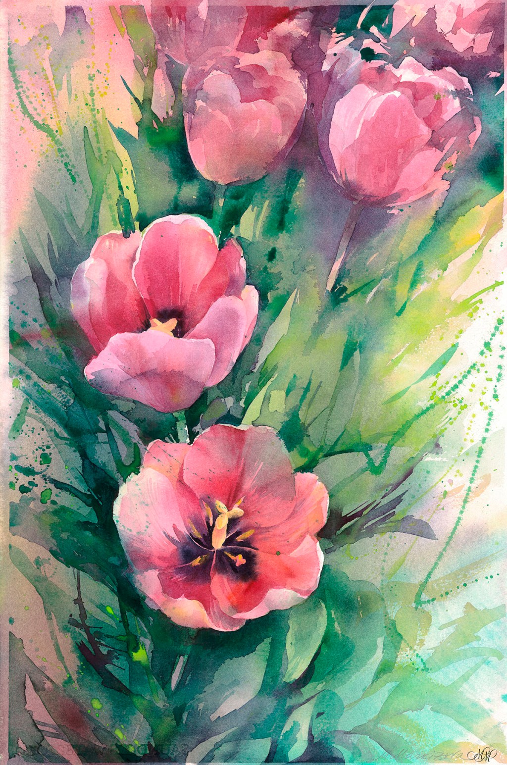 Floral watercolor “Blooming&nbsp;tulips”