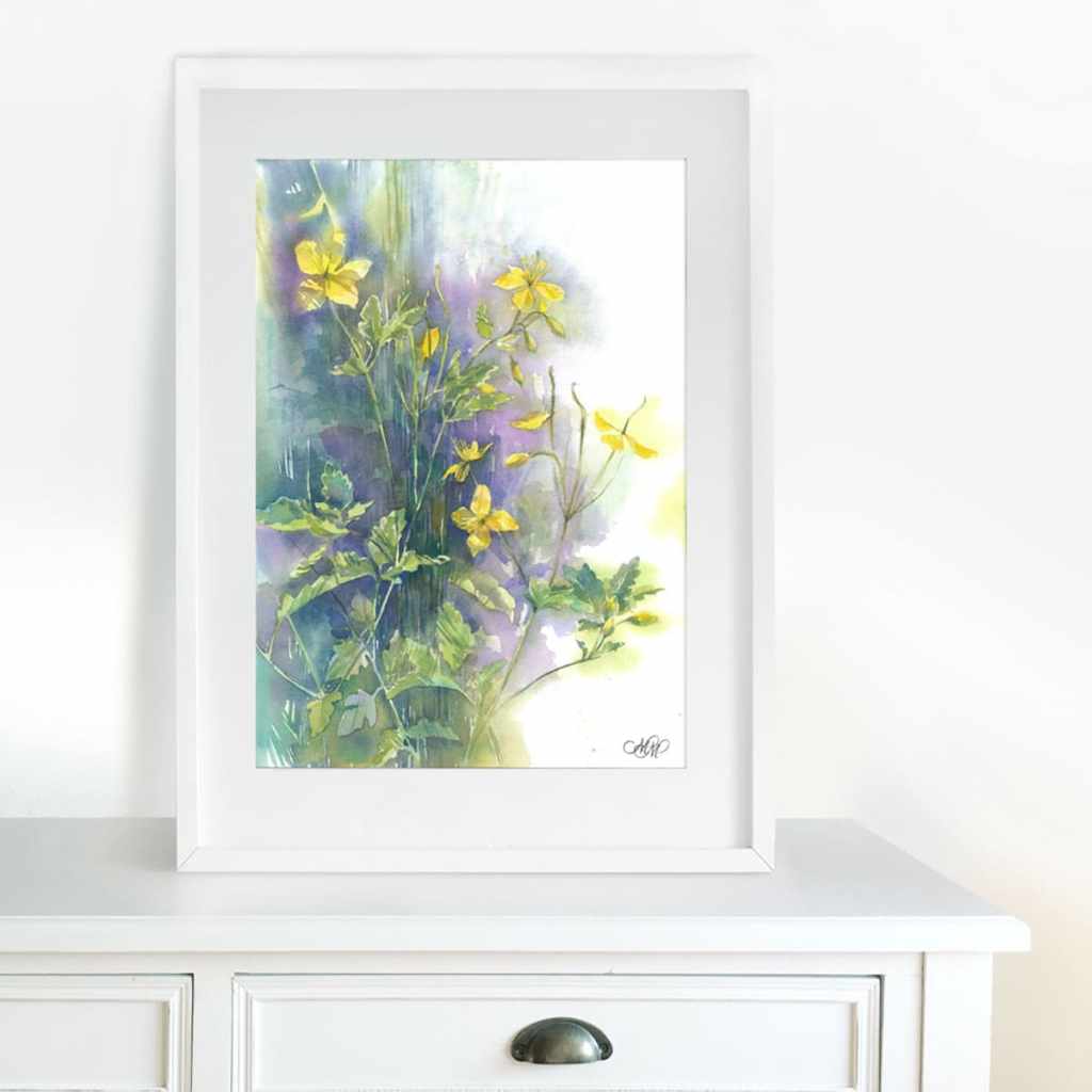 Celandine. Original watercolor painting. Home decorations