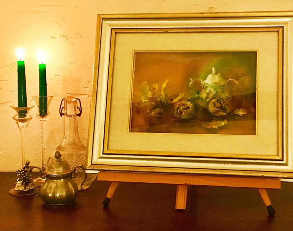 Autumn Still Life with Chestnuts. Watercolor painting