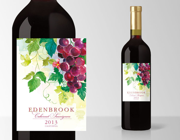 Label's design. Watercolor illustration "Red grape"
