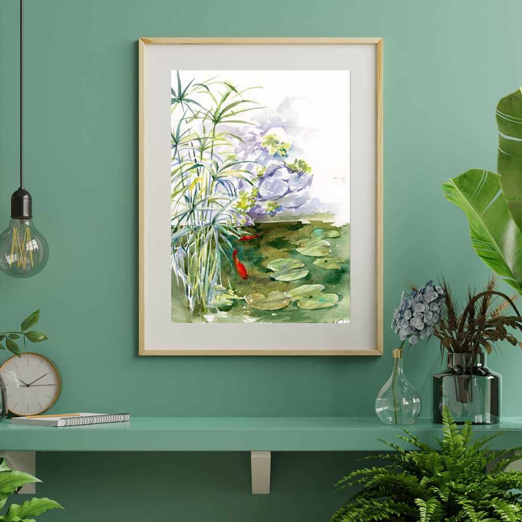 Goldfishes. Watercolor painting. Home decor. Watercolor fine art print