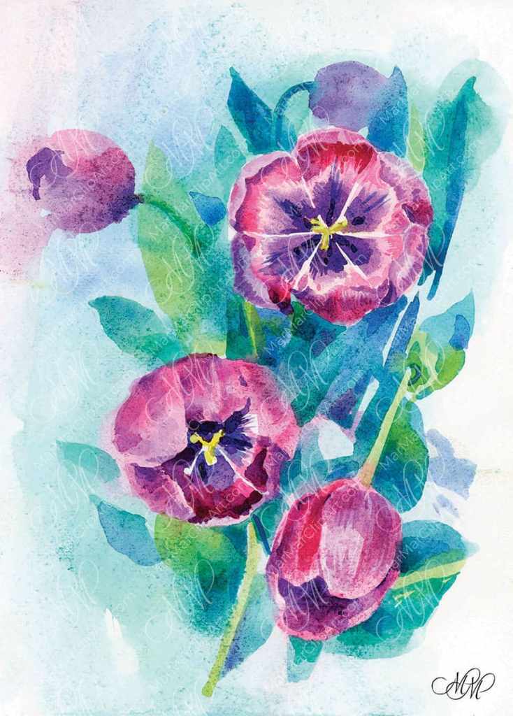 Purple Tulip – Purple Twilight. Watercolor art print. Watercolor painting. Wall art