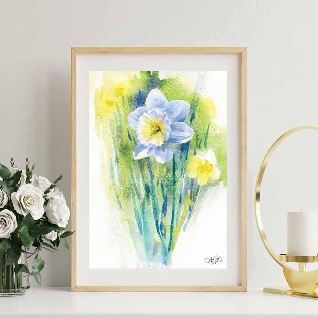 Narcissus. Morning Light. Watercolor illustration. Watercolor art print. Instant download. Wall art. Home decor. Wall art print
