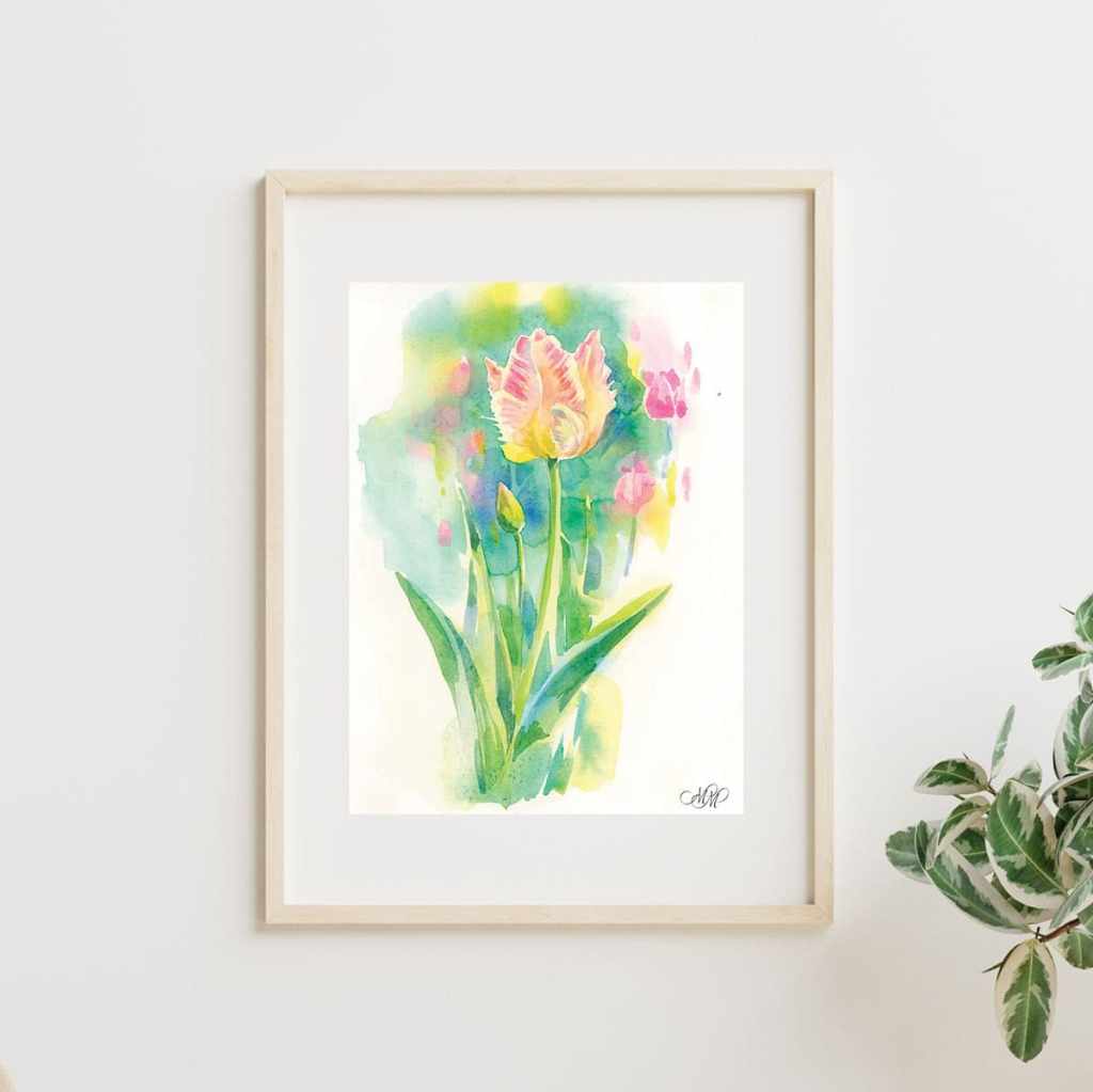 Parrot Tulip. Watercolor Wall Art. Hight quality printable file. Digital download